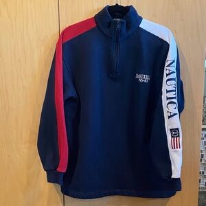Nautica Blue Half-Zip Pullover with Red and White Stripes